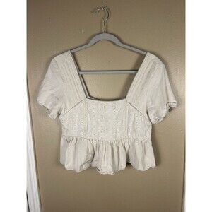 Midnight Sky Linen Cotton Blend Peplum Crop Top M Cottagecore Coquette Boho